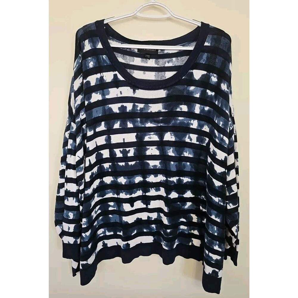 Lane Bryant Plus Size 26 28 Abstract Striped Crewneck Sweater Navy Blue White